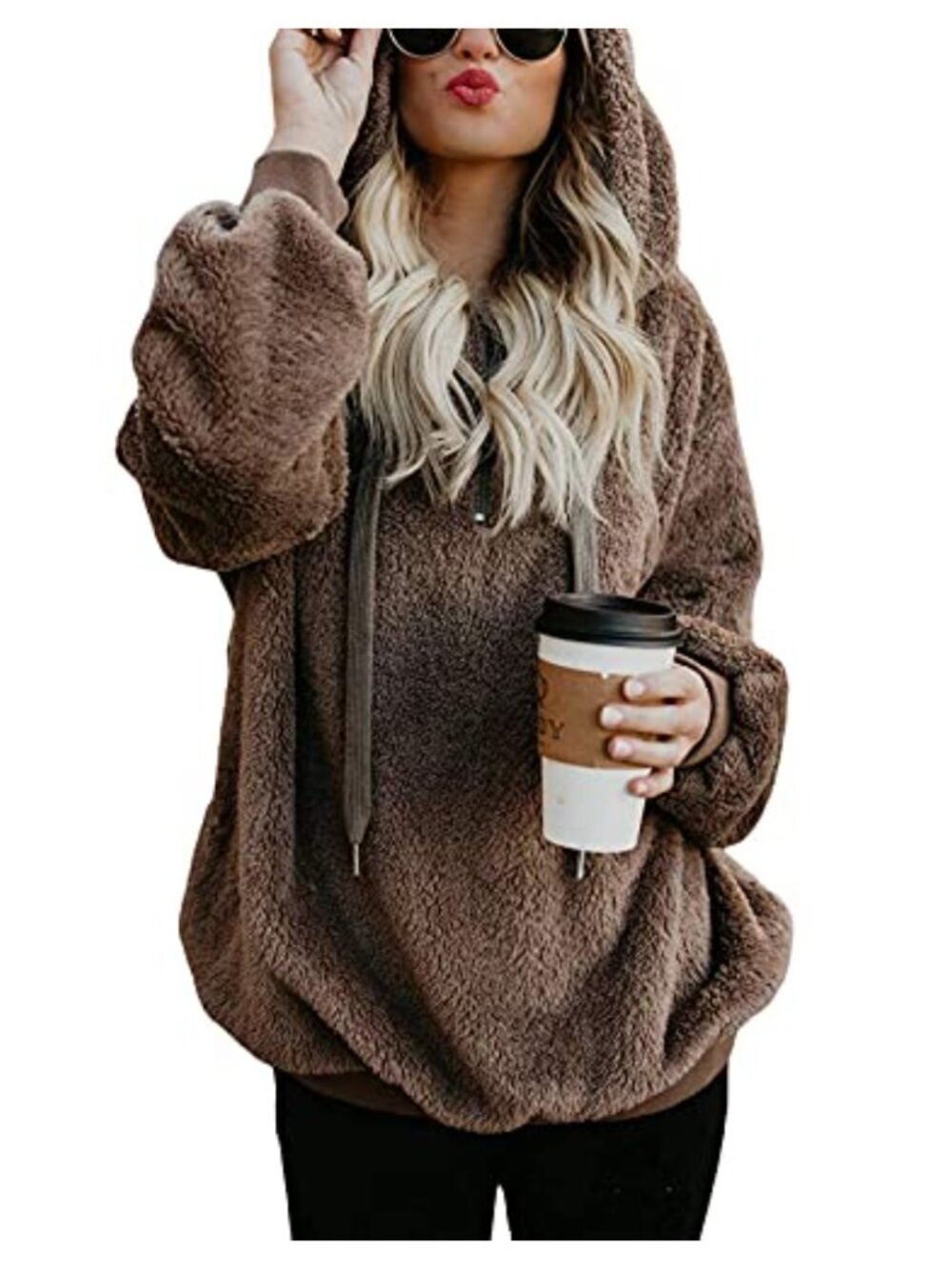 Sherpa Fleece Fuzzy Hoodie Long Sleeve 1/4 Zip Pullover Women's Loose